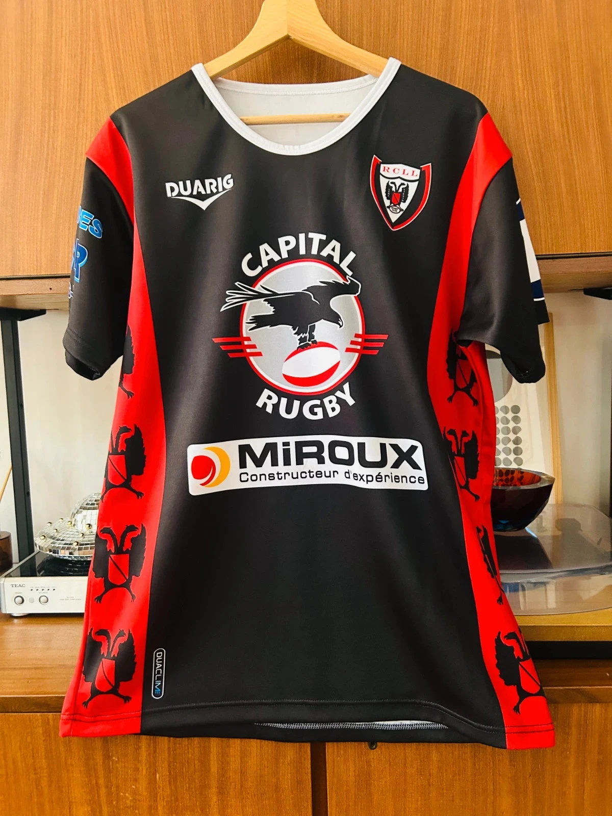 T-shirt maillot Capital Rugby Duarig vintage rouge noir L 11 RCLL Lens Liévin RC aigle